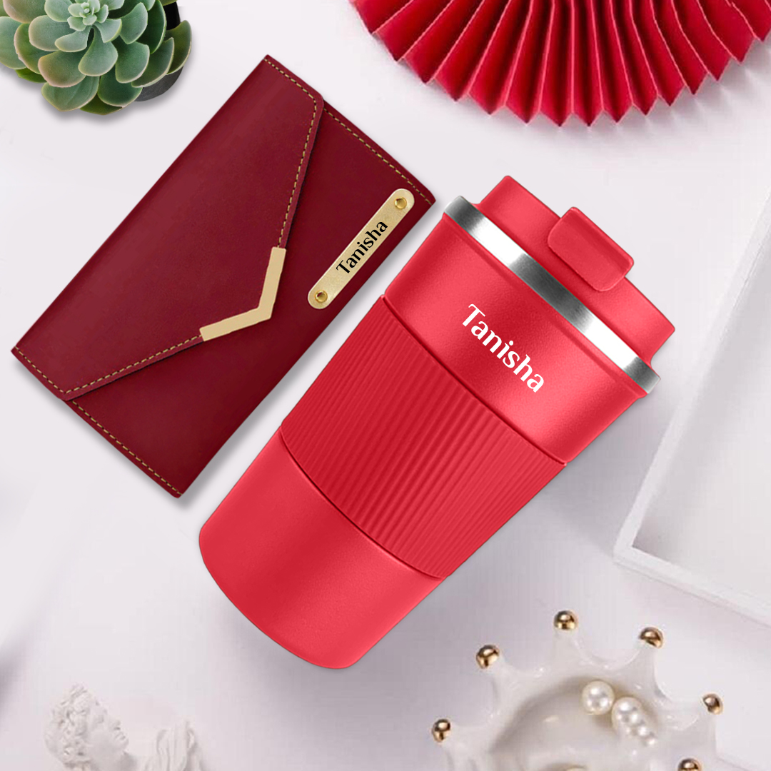 Elegant Corporate Gift for Women – Customized Wallet & Tumbler